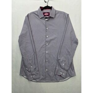 Soul of London Button Down Shirt Geometric Micro Print L Burgundy Navy Preppy